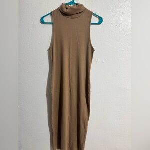 TAN KNIT ZARA MIDI DRESS TURTLE NECK